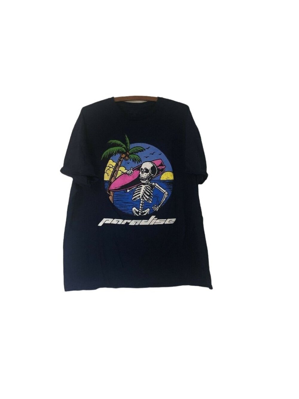 Return to Sender Mens Paradise Skeleton Surfer Beach Navy Tshirt 2XL